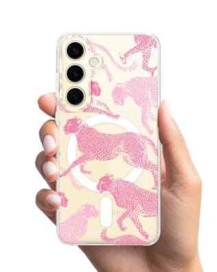 Etui do Samsung Galaxy S24 Plus z MagSafe przeźroczyste, silikonowe Flexi, Mystic, Różowe pumy