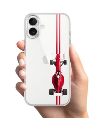 Etui do iPhone 17 przeźroczyste, silikonowe Flexi, Szybkie Auta, czerwone F1