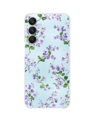 Etui do Samsung Galaxy M35 5G przeźroczyste, silikonowe Flexi, Fioletowe Bratki