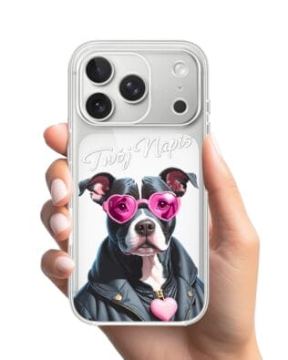 Etui do iPhone 17 Pro przeźroczyste, silikonowe Flexi, Puppy Love, pies rasy Amstaff