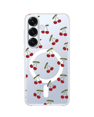 Etui do Samsung Galaxy S25 Plus z MagSafe przeźroczyste, silikonowe Flexi, Mini Patterns, Wiśnie