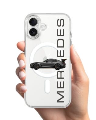 Etui do iPhone 17 z MagSafe przeźroczyste, silikonowe Flexi, Szybkie Auta, Stalowe AMG-GT