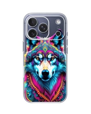 Etui do iPhone 17 Pro przeźroczyste, silikonowe Flexi, Dzika Mandala, Wilk