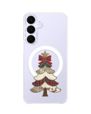 Etui do Samsung Galaxy S25 FE z MagSafe przeźroczyste, silikonowe Flexi, Przytulne święta, Kraciasta choinka
