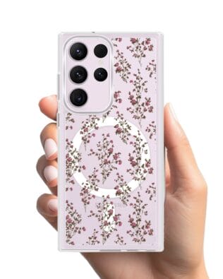 Etui do Samsung Galaxy S23 Ultra z MagSafe przeźroczyste, silikonowe Flexi, Mini Patterns, Różyczki