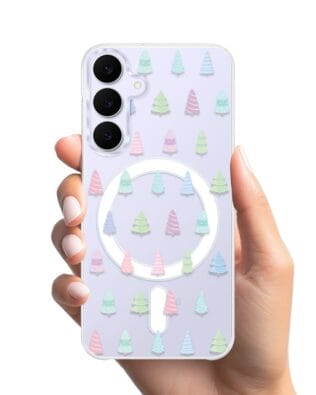 Etui do Samsung Galaxy S25 FE z MagSafe przeźroczyste, silikonowe Flexi, Pastelowe choinki