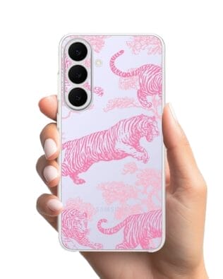 Etui do Samsung Galaxy S25 FE przeźroczyste, silikonowe Flexi, Mystic, Różowe tygrysy
