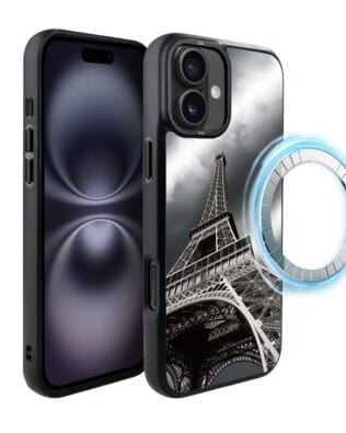 Etui do iPhone 16 IBIZU DropGuard Matt z MagSafe, Noir City, Wieża Eiffla