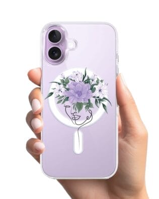 Etui do iPhone 17 z MagSafe przeźroczyste, silikonowe Flexi, kobieta z Kwiatami
