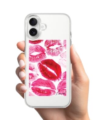Etui do iPhone 17 z MagSafe przeźroczyste, silikonowe Flexi, pocałunki z napisem „love”