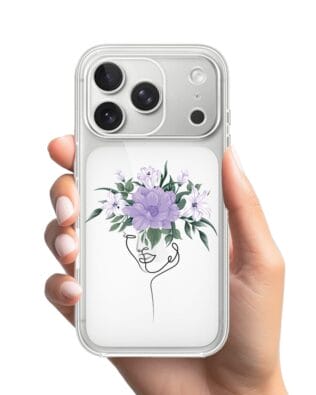 Etui do iPhone 17 Pro Max przeźroczyste, silikonowe Flexi, kobieta z Kwiatami