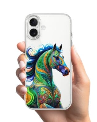 Etui do iPhone 17 przeźroczyste, silikonowe Flexi, Dzika Mandala, Koń