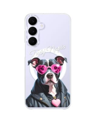 Etui do Samsung Galaxy S25 FE z MagSafe przeźroczyste, silikonowe Flexi, Puppy Love, pies rasy Amstaff