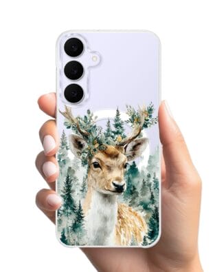 Etui do Samsung Galaxy S25 FE z MagSafe przeźroczyste, silikonowe Flexi, Przytulne święta, Leśny jelonek