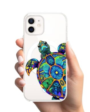 Etui do iPhone 12 z MagSafe przeźroczyste, silikonowe Flexi, Dzika Mandala, Żółw