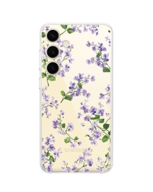 Etui do Samsung Galaxy S24 Plus przeźroczyste, silikonowe Flexi, Fioletowe Bratki