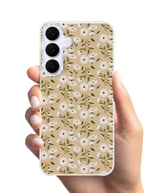 Etui do Samsung Galaxy S25 FE z MagSafe przeźroczyste, silikonowe Flexi, Summer Patterns, delikatne kwiatki na cielistym tle