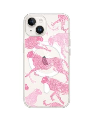 Etui do iPhone 13 Mini z MagSafe przeźroczyste, silikonowe Flexi, Mystic, Różowe pumy