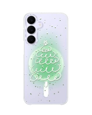 Etui do Samsung Galaxy S25 FE z MagSafe przeźroczyste, silikonowe Flexi, malowana choinka na zielonym świetle