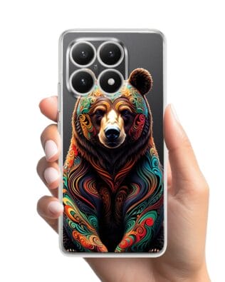 Etui do Xiaomi 15T przeźroczyste, silikonowe Flexi, Dzika Mandala, Niedźwiedź