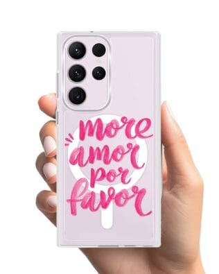 Etui do Samsung Galaxy S23 Ultra z MagSafe przeźroczyste, silikonowe Flexi, Positive Vibes, More amore per favore