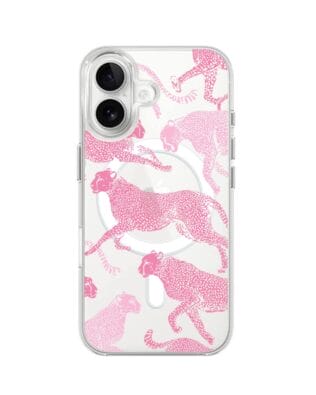 Etui do iPhone 16 z MagSafe przeźroczyste, silikonowe Flexi, Mystic, Różowe pumy
