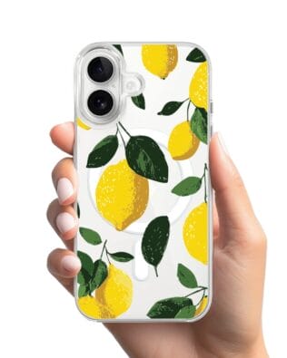 Etui do iPhone 16 Plus z MagSafe przeźroczyste, silikonowe Flexi, Italian Summer, Cytrynowe