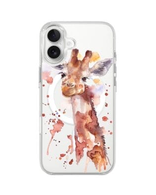 Etui do iPhone 17 z MagSafe przeźroczyste, silikonowe Flexi, Akwarelowe Zoo, Żyrafa