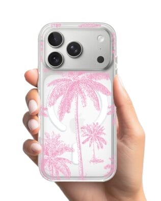 Etui do iPhone 17 Pro z MagSafe przeźroczyste, silikonowe Flexi, Mystic, Różowe palmy