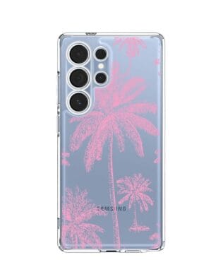 Etui do Samsung Galaxy S25 Ultra przeźroczyste, silikonowe Flexi, Mystic, Różowe palmy