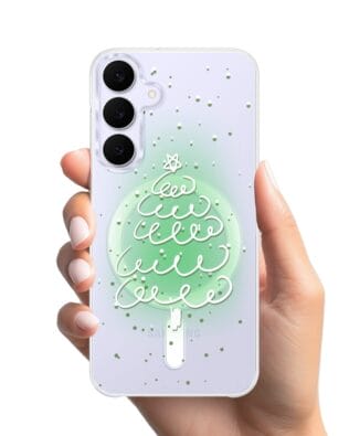 Etui do Samsung Galaxy S25 FE z MagSafe przeźroczyste, silikonowe Flexi, malowana choinka na zielonym świetle