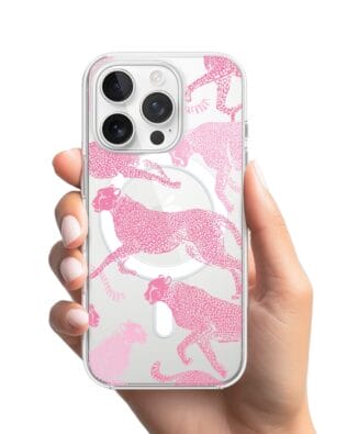 Etui do iPhone 13 Pro z MagSafe przeźroczyste, silikonowe Flexi, Mystic, Różowe pumy