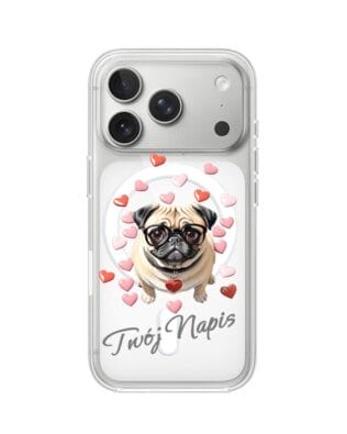 Etui do iPhone 17 Pro Max z MagSafe przeźroczyste, silikonowe Flexi, Puppy Love, pies rasy Mops