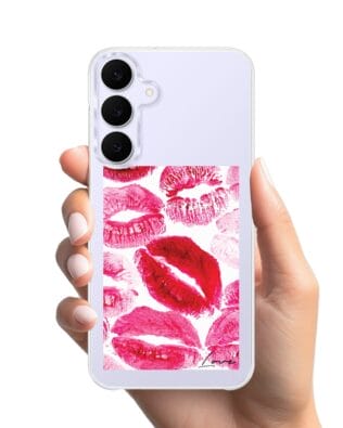 Etui do Samsung Galaxy S25 FE z MagSafe przeźroczyste, silikonowe Flexi, pocałunki z napisem „love”