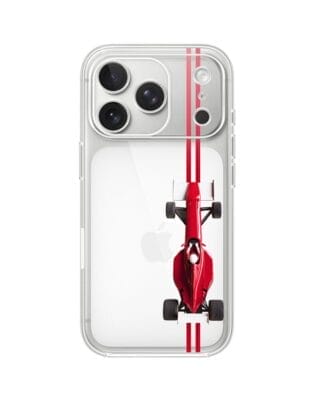 Etui do iPhone 17 Pro Max przeźroczyste, silikonowe Flexi, Szybkie Auta, czerwone F1