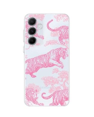 Etui do Samsung Galaxy A35 5G przeźroczyste, silikonowe Flexi, Mystic, Różowe tygrysy