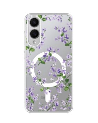 Etui do Samsung Galaxy S25 Edge z MagSafe przeźroczyste, silikonowe Flexi, Fioletowe Bratki