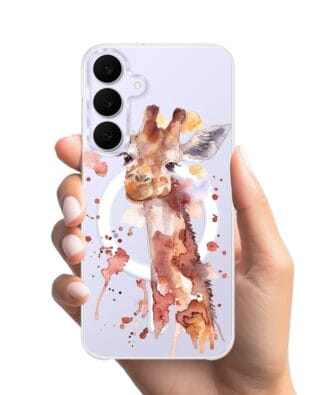 Etui do Samsung Galaxy S25 FE z MagSafe przeźroczyste, silikonowe Flexi, Akwarelowe Zoo, Żyrafa