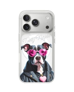 Etui do iPhone 17 Pro Max z MagSafe przeźroczyste, silikonowe Flexi, Puppy Love, pies rasy Amstaff