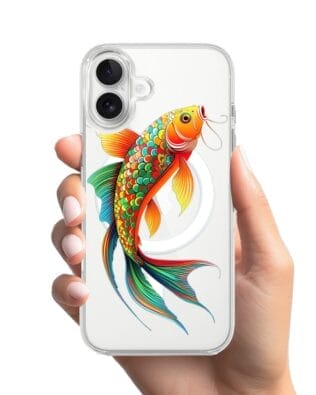 Etui do iPhone 17 z MagSafe przeźroczyste, silikonowe Flexi, Dzika Mandala, Złota ryba