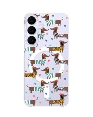 Etui do Samsung Galaxy S25 FE z MagSafe przeźroczyste, silikonowe Flexi, Summer Patterns, zakochane jamniki