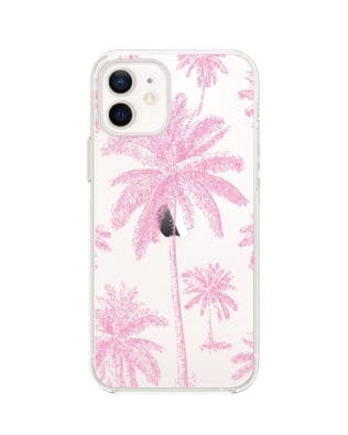 Etui do iPhone 12 przeźroczyste, silikonowe Flexi, Mystic, Różowe palmy