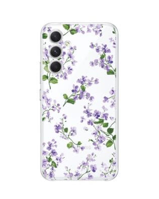 Etui do Samsung Galaxy A54 5G przeźroczyste, silikonowe Flexi, Fioletowe Bratki