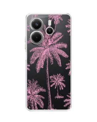 Etui do Xiaomi Redmi Note 14 5G przeźroczyste, silikonowe Flexi, Mystic, Różowe palmy