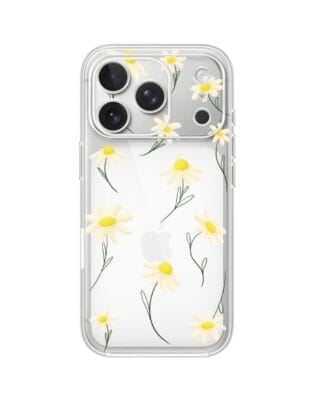 Etui do iPhone 17 Pro przeźroczyste, silikonowe Flexi, stokrotki