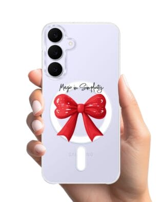 Etui do Samsung Galaxy S25 FE z MagSafe przeźroczyste, silikonowe Flexi, Przytulne święta, Czerwona kokarda