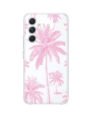 Etui do Samsung Galaxy A54 5G przeźroczyste, silikonowe Flexi, Mystic, Różowe palmy