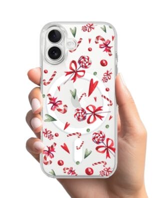 Etui do iPhone 17 z MagSafe przeźroczyste, silikonowe Flexi, Cukierki świąteczne