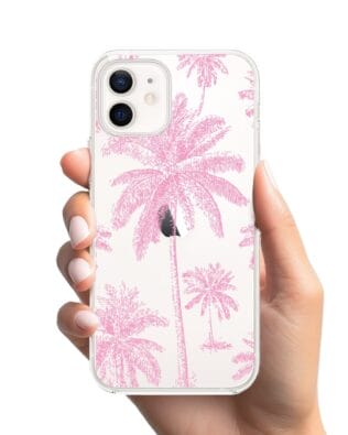 Etui do iPhone 12 przeźroczyste, silikonowe Flexi, Mystic, Różowe palmy