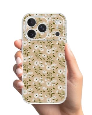 Etui do iPhone 17 Pro przeźroczyste, silikonowe Flexi, Summer Patterns, delikatne kwiatki na cielistym tle